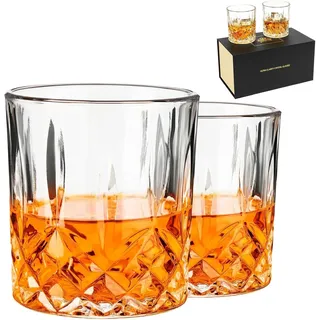 Whiskey Gläser 2er Set, 300 Ml Whisky Gläser, Wiskeygläser- Set Mit Einzigartigem Schnitz-design, Für Bourbon, Whiskey, Rum, Cocktails, Wodka Und Mehr