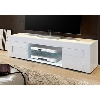 Dmora Moderne TV-Möbel für Wohnzimmer, niedriges Sideboard mit 2 Türen, Made in Italy, 181x42xh44 cm, glänzend weiße Farbe