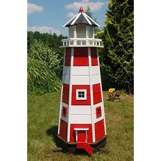 Deko-Shop-Hannusch XXL Leuchtturm mit LED Beleuchtung, sparsam, rot - weiß, 1,40m XXL