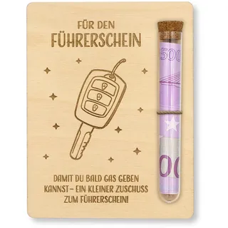ZUKLA Geldgeschenk Führerschein Gutschein – 13 x 10 cm – mit Reagenzglas | Führerschein Spardose - Sparschwein Fahrschule