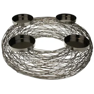 Macosa Home Adventskranz Kerzenhalter Tischdeko Advent Weihnachtsdeko Metallkranz Drahtkranz, Adventskranz grau anthrazit Metall 37cm modern Adventsgesteck schwarz