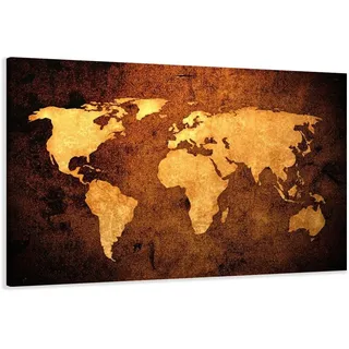 Visario Leinwandbild Weltkarte 120x80 cm 5162 - Wandbild XXL Kunstdruck auf Leinwand mit echtem Holzrahmen - Weltkarten Motiv modern fertig aufgespannt - Wanddekoration Wohnzimmer Schlafzimmer Büro
