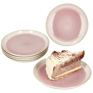 Mambocat Reactive Glaze Paris Frühstücksteller 6x 6er Set Creme/Pink