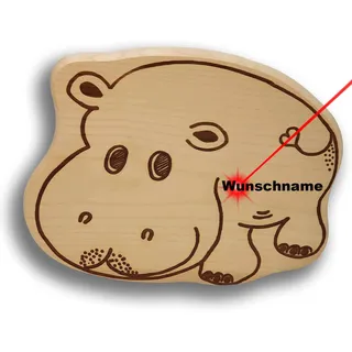 DEKOFANT Frühstücksbrettchen Kinder mit Gravur personalisiert Holz Brett Motiv Nilpferd Frühstücksbrett Kinder ca 26x21x1,5cm