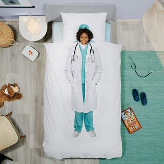 Snurk® - Kinder Bettwäsche Set, Doctor Bettwäsche, 135 x 200 cm, inkl. 1 Kissenbezug 80 x 80 cm, aus 100% Bio-Baumwolle