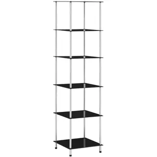 vidaXL Regal mit 6 Ablagen Vitrine Glas Glasregal Dekoregal Sammlervitrine Standregal Glasvitrine Bücherregal Vitrinenschrank Schwarz 40x40x160 cm Hartglas