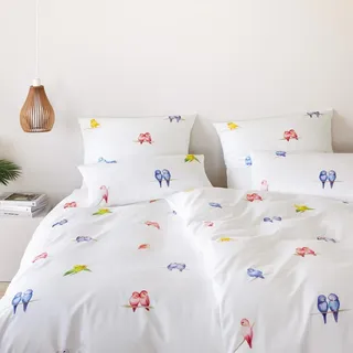 elegante Mako Satin Bettwäsche Lovebirds weiß Kissenbezug einzeln 40x80 cm - weiß