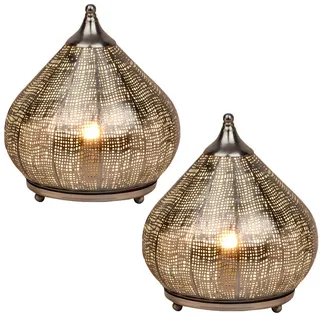 Marrakesch Orient & Mediterran Interior Nachttischlampe 2er Set Orientalische Tischlampe Jamiel aus Metall in Silber 28 cm, Leuchtmittel nicht im Lieferumfang enthalten, Handarbeit silberfarben