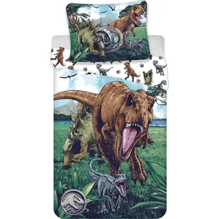 Jerry Fabrics Jurassic World Dinosaurier Dino T-Rex/Stegosaurus/Velociraptor Mehrfarbig 140 x 200 cm + 70 x 90 cm