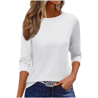 Tshirt Damen 3/4 Arm Shirt Oberteile Rundhals Pullover Casual Basic Tops Sommer Herbst T-Shirt Oversize T Shirt Sweatshirt Lässig Leichte Bluse T Shirts Einfarbig Tank Top Tunika Kleidung - M