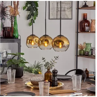 hofstein Pendelleuchte Pendellampe aus Metall/Glas in Schwarz/Goldfarben/Klar, ohne Leuchtmittel, Retro/Vintage, mit Glasschirmen(15 cm), 3 x E27, ohne Leuchtmittel goldfarben