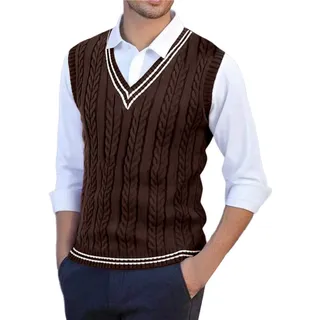 Pullunder Herren Strickpullover Ärmellos Pullover Weste Wollweste V Ausschnitt Vest Strickweste V-Ausschnitt Wolle Herbstmode Für Männer Ärmellose Krageneinsatz Herrenwesten Gilet