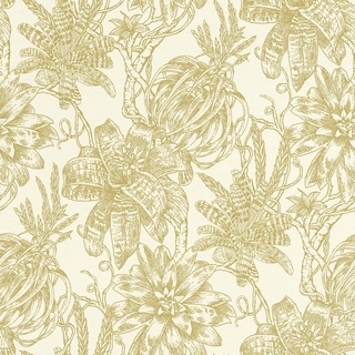 Casa Padrino Luxus Papiertapete Matt Creme / Gold - 10,05 x 0,53 m - Tapete mit Blumen Design