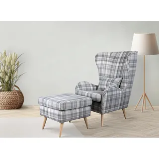 Polstergarnitur HOME AFFAIRE "Charles", blau (beige, hellblau), B:78cm H:118cm T:152cm, 100% Polyester, Sitzmöbel-Sets, Lesesessel Sessel mit Hocker Ohrensessel mit Hocker, groß und gemütlich im moderner Optik