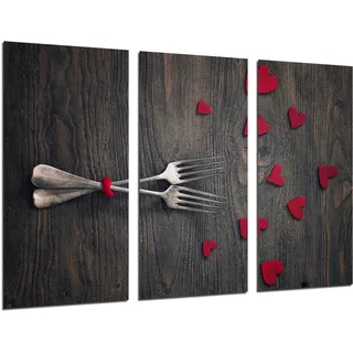 Wandbild - Vintage Love Picture, Halter, rote Herzen, 97 x 62 cm, Holzdruck - XXL Format - Kunstdruck, ref.26488