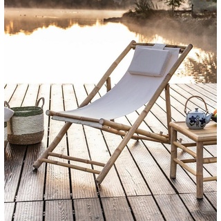 Dekoleidenschaft Gartenliege Liegestuhl "Relax" aus Bambus Holz, creme, klappbar, Gartenstuhl, Klappliege, Sonnenliege, Strandliege mit verstellbarer Rückenlehne beige