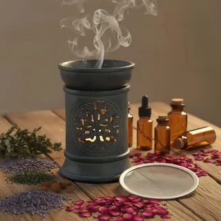 Budawi® Aroma Duftlampe & Räucherstövchen – Speckstein Baum des Lebens | Mit Schale & Edelstahlsieb | 2-in-1 Aromalampe für Öle, Kräuter & Harze