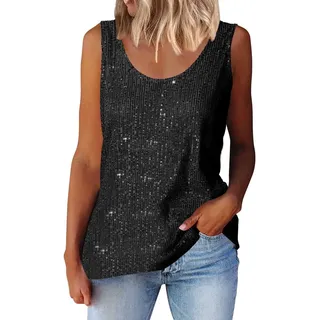 Glitzer Oberteile Damen Pailletten Oberteil Neckholder Top Festlich Outfit Party Glitzertop Glitzernde Shirt Frauen Bluse Glitter Tunika Sequin Unterhemden Schimmerndes Kleidung Cocktail Tank Top