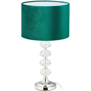 Relaxdays Tischlampe, Samt und Kristall, HxD: 47 x 26 cm, E14-Fassung, Nachttischlampe, indirekte Beleuchtung, grün