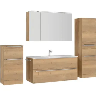 nobilia® Badmöbel-Set Levere, (4-St., vormontiert, mit Soft-Close), inkl. Spiegelschrank mit Beleuchtung und Dimmerfunktion, in 4 Breiten braun 230 cm x 169 cm x 48,7 cm