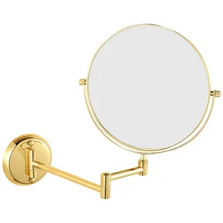 Hendalino Kosmetikspiegel Wandmontage Ohne Bohren mit 1x/3x fache Vergrößerung,Wandspiegel Rasierspiegel Klappbar Rund 360°Schwenkbar Schminkspiegel für Bad Flur und Hotel 20cm (Gold)