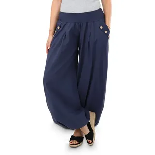 malito more than fashion Haremshose malito Damen Pumphose mit Holzzierknöpfen 23245H Pumphose Sommerhose locker und luftig Einheitsgröße blau