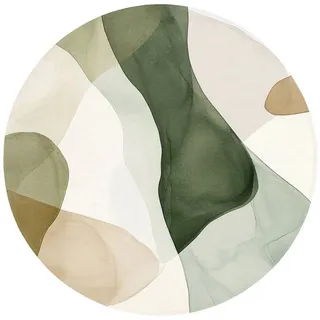 OnlyWow Badematte Japandi - Abstrakt - Grün, Höhe 10 mm, Polyester, Rund, Badezimmerteppich, Badteppich, Rutschfest, Badvorleger, Waschbar beige|grün Rund | 70 cm x 70 cm x 10 mm