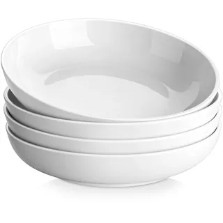 MALACASA, Serie Regular, 4 Teilig Pastateller Suppenteller Cremeweiße Porzellan Salatteller, Tiefe Teller für Spaghetti, Große Suppenschüssel für Pasta Suppen Salat Obst, 1680ml
