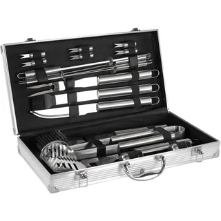 Mastercook – Professionelles Grillzubehör-Set aus Stahl mit Koffer, Zubehör-Set BBQ mit Zange, Gabeln, Spachtel und Bürsten, Koffer für Grillwerkzeuge
