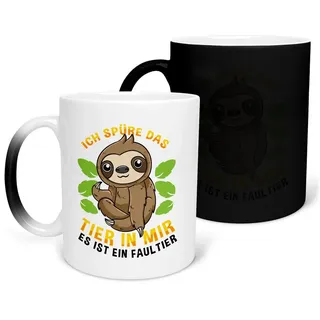 22Feels Tasse Faultier Süßes Tier Spruch KaffeeGeschenk Arbeitskollege Büro Humor, Keramik, FARBWECHSEL Zaubertasse, Made in Germany schwarz