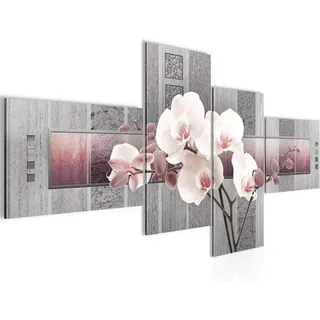 Famanu Wanddekoration Orchidee Blumenbilder - Modern 4 Teile in Violett und Grau