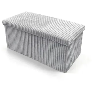 Artistic Fashionista Limited Ottomane Aufbewahrungsbox Kunstleder Klappbarer Fußhocker Sitzhocker Spielzeug Truhe Bank Decke Leinen Wäschebox (Cord – Silber, groß 38 x 76 cm)