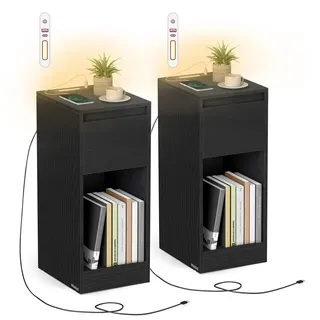 VASAGLE Nachtschrank mit LED Beleuchtung 40 x 30 x 50 cm Schwarz