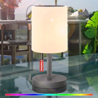 GGII Solar Tischlampe Outdoor Dimmbar 7 RGB Farben Tragbare LED Akku Outdoor Tischleuchte Kabellose, USB und Solar Aufladbar, IP44 Wasserdicht Solarleuchten, Lampe for Außen Garten Balkon(Grau)