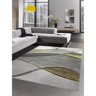 CARPETIA Teppich modern Wohnzimmer Wellen gelb grau Pastell Größe 80 x 300 cm