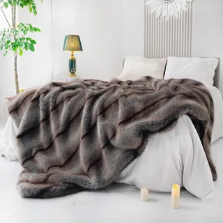 INCHGRASS Kunst-Nerz-Fell-Decke Luxus-Felldecke Sofa Flauschige Decke – Superwarme elegante gemütliche Kuscheldecken für Couch, Sessel und Bett, waschbare Plüschdecken 130x150 cm Graue Luxus-Felldecke