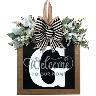 Fouriding 26 Buchstaben Willkommen hölzerne Haustür Dekoration,Willkommen Tür hängende Schild Kranz Home Door Sign Dekoration für Fenster Outdoor Front Door Home Decor (G)