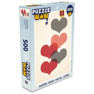 MuchoWow Puzzle Herzen - Rot - Pastell - Liebe, 500 Puzzleteile, Foto-Puzzle, Bilderrätsel, Puzzlespiele, Spielzeug bunt
