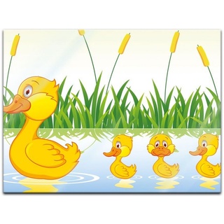 Bilderdepot24 Glasbild, Kinderbild Entenfamilie bunt 60 cm x 40 cm