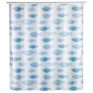 WENKO Anti-Schimmel Duschvorhang Aquamarin, Textil-Vorhang mit Antischimmel Effekt fürs Badezimmer, waschbar, wasserabweisend, mit Ringen zur Befestigung an der Duschstange, 180 x 200 cm