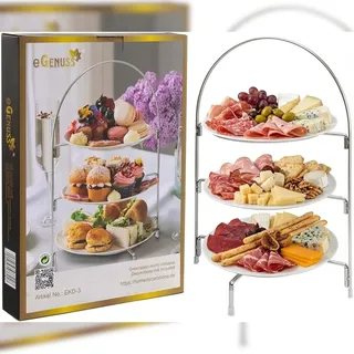 H&D Manufaktur eGenuss Etagere aus Edelstahl – Klappbares Serviergestell für Teller mit rutschfesten Gummifüßen Etagere 3 Etagen für abnehmbaren Teller