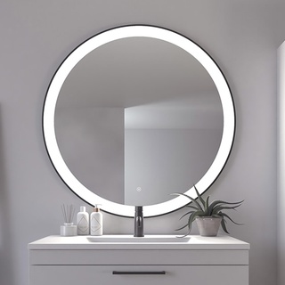 Loevschall Libra Rund Spiegel mit Beleuchtung | Led Spiegel Mit Touch-Schalter 100 cm | Badspiegel Mit Led Beleuchtung | Verstellbarer Badezimmerspiegel mit Beleuchtung | Wandspiegel Mit Beleuchtung