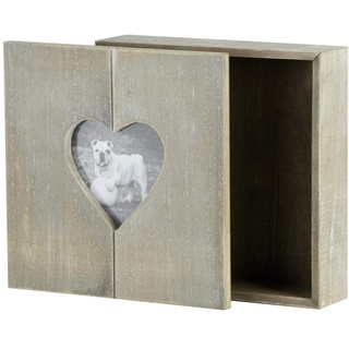 Rivanto® Steck-Holz-Geschenkbox mit Herz-Bilderrahmen, Fotobox, Holzbox,Holzschatulle, Holzschachtel, Schmuckkästchen mit Herzmotiv, 20 x 20 x 6 cm