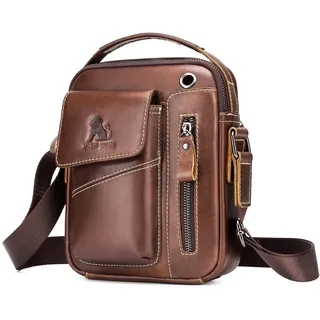 BAIGIO Umhängetasche Herren Leder Schultertasche Vintage Crossbody Bag Messenger Herrentasche zum Umhängen Ledertasche Männer Tasche mit Verstellbarem Gurt für Business Arbeit Reise, Braun