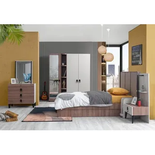 JV Möbel Kinderzimmer Set Bett Nachttisch Kommode Kleiderschrank Braun Modern Hochwertige