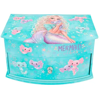 Depesche 12440 TOPModel Mermaid - Kleines Schmuckkästchen in Türkis mit Meerjungfrauen-Motiv, Schmuckbox mit Spiegel und Klappdeckel