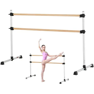 Vevor Ballettstange Tanzstange freistehende Doppelstange, höhenverstellbare (170-1165 mm) Stretchstange aus Holz für Ballettübung, Gleichgewichtstraining, Entspannungsübungen