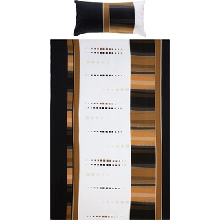 Erwin Müller Bettwäsche, Bettgarnitur Single-Jersey braun-schwarz-weiß Größe 135x200 cm (80x80 cm) - anschmiegsame Qualität, bügelfrei, pflegeleicht, mit praktischem Reißverschluss (weitere Größen)