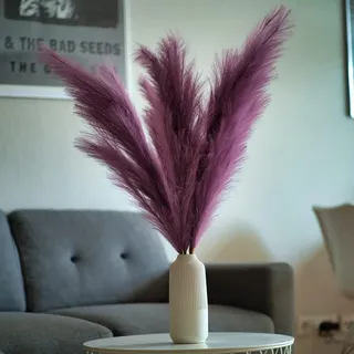 Pampasgras XXL |100 cm Deko | Große Flauschige Stiele mit je 18 Federn | Künstliche Deko Gras für zuhause | Pampasgras Vase Pflanze | Keine Pflege & künstliche Deko Pflanze in Lila Farbe x3