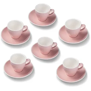 Terra Home 6er Espresso-Tassen Set - Rosa, 90 ml, Glossy, Porzellan, Dickwandig, Spülmaschinenfest, italienisches Design - Kaffee-Tassen Set mit Untertassen